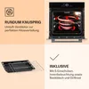 A collage of images showing an oven, its accessories, and feature descriptions. Produktbild-Vorschau