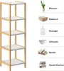 A multi-panel image showing a bamboo shelf unit and examples of items that can be stored on it. Anteprima dell’immagine prodotto