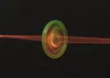 A red laser beam passes through a spinning, illuminated disc with concentric rings. Produktbild-Vorschau
