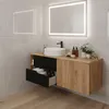 A modern bathroom vanity with a sink and mirror. Voir les images du produit