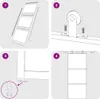 Four diagrams illustrating the assembly steps of a sliding door system. Anteprima dell’immagine prodotto