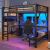 Hochbett 160 x 200 cm mit Schreibtisch, Regalen, LED, Produktbild-Vorschau 1