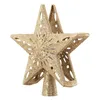 A gold glittery star-shaped Christmas tree topper with cut-out patterns. Produktbild-Vorschau