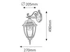 A sketch of a classic outdoor wall lamp with dimensions indicated. Voir les images du produit
