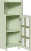 An open green cabinet with glass doors and shelves. Produktbild-Vorschau