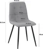 A gray upholstered chair with black legs, shown with dimensions indicated by text and lines. Produktbild-Vorschau