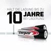 Two Energizer Max AAA batteries are shown in the foreground, with text indicating they hold their charge for up to 10 years when stored. Anteprima dell’immagine prodotto