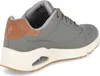 A side view of a gray Skechers Uno sneaker with brown accents. Voir les images du produit