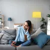 Relaxdays Stehlampe mit Stoffschirm, verchromter Fuß, E27 Produktbild-Vorschau 3