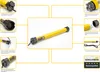 A diagram showing different parts and features of a yellow roller shutter motor, with callouts and descriptive text. Produktbild-Vorschau
