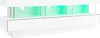 A white TV stand with glass shelves illuminated by green LED lights. Náhľad obrázku produktu