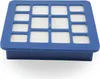 A close-up, studio shot of a blue vacuum cleaner filter with white filter material visible through grid openings. Produktbild-Vorschau
