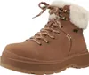 A single brown boot with white fur trim and laces is shown against a white background. Produktbild-Vorschau