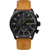 A close-up studio shot of a Timberland men's watch with a black dial and a tan leather strap. Náhled obrázku produktu