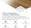 A close-up of wood-grain patterned adhesive foil, with text and icons describing its features. Podgląd zdjęcia produktu
