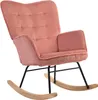A pink corduroy rocking chair with wooden rockers and black metal legs, isolated on a white background. Náhled obrázku produktu
