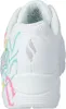 The back view of a white Skechers sports shoe with colorful abstract designs on the heel. Produktbild-Vorschau