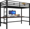 A loft bed with a desk underneath, featuring a computer setup and a tablet. Produktbild-Vorschau