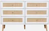A white dresser with six drawers featuring cane fronts and wooden legs. Produktbild-Vorschau