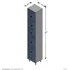 A 3D rendering of a tall, narrow cabinet with glass doors and shelves, showing dimensions. Produktbild-Vorschau