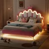 A pink princess-themed bed with LED lighting in a bedroom setting. Podgląd zdjęcia produktu