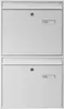 A front view of a white, two-compartment mailbox unit. Produktbild-Vorschau