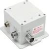 A white, square electronic device with water inlet and outlet connectors, mounted on a white base. Podgląd zdjęcia produktu