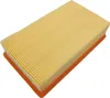 A rectangular air filter with pleated yellow filtering material and an orange rubber seal. Produktbild-Vorschau