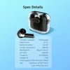 A product image showing wireless earbuds and their charging case, along with a table of specifications. Podgląd zdjęcia produktu
