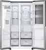 The interior of an open LG side-by-side refrigerator with multiple shelves and drawers. Produktbild-Vorschau