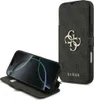 A black GUESS book case for an iPhone is shown with the phone inside, displayed on a white background. Voir les images du produit