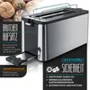 A close-up marketing image of a stainless steel toaster with various features highlighted by text overlays and graphics. Anteprima dell’immagine prodotto