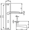 A technical drawing with dimensions of a door handle set. Produktbild-Vorschau