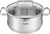 A stainless steel pot with a glass lid and handles. Podgląd zdjęcia produktu
