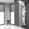 A modern bathroom with a sleek shower panel and large windows. Podgląd zdjęcia produktu