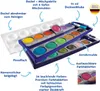 A watercolor paint set with various colors and accessories, presented with descriptive text and labels. Náhled obrázku produktu