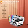 Four ink cartridges are lined up in front of a textured background. Produktbild-Vorschau