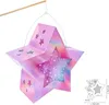 A star-shaped lantern is shown against a white background, suspended by a thin wire from a wooden stick. Produktbild-Vorschau