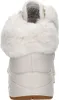 The back view of a beige winter boot with white faux fur trim. Voir les images du produit