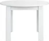 A white round dining table with four legs, shown from the front. Voir les images du produit