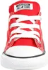 A close-up, front-facing view of a red Converse Chuck Taylor All Star sneaker for children. Voir les images du produit