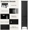 A collage of close-up images highlighting the features of a black bathroom cabinet, with a full view of the cabinet on the right. Náhled obrázku produktu