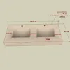 A 3D rendering of a double sink countertop with dimensions and annotations. Produktbild-Vorschau