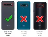 Three smartphone backs are shown, with one marked as compatible and two as incompatible with a specific phone model. Produktbild-Vorschau