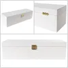 A collage of three images showing a white wooden box from different angles. Produktbild-Vorschau