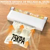 A vacuum sealer is shown in operation, with orange arrows indicating suction and the text '75KPA' displayed on the bag. Produktbild-Vorschau