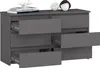 A dark gray dresser with six drawers, some of which are open, on a white background. Produktbild-Vorschau