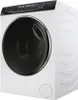 A white Haier washing machine with a black door and control panel is shown from a three-quarter angle against a white background. Produktbild-Vorschau