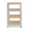 A metal shelving unit with wooden shelves against a white background. Anteprima dell’immagine prodotto
