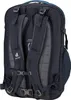 The back of a dark blue backpack with padded shoulder straps and a mesh back panel. Produktbild-Vorschau